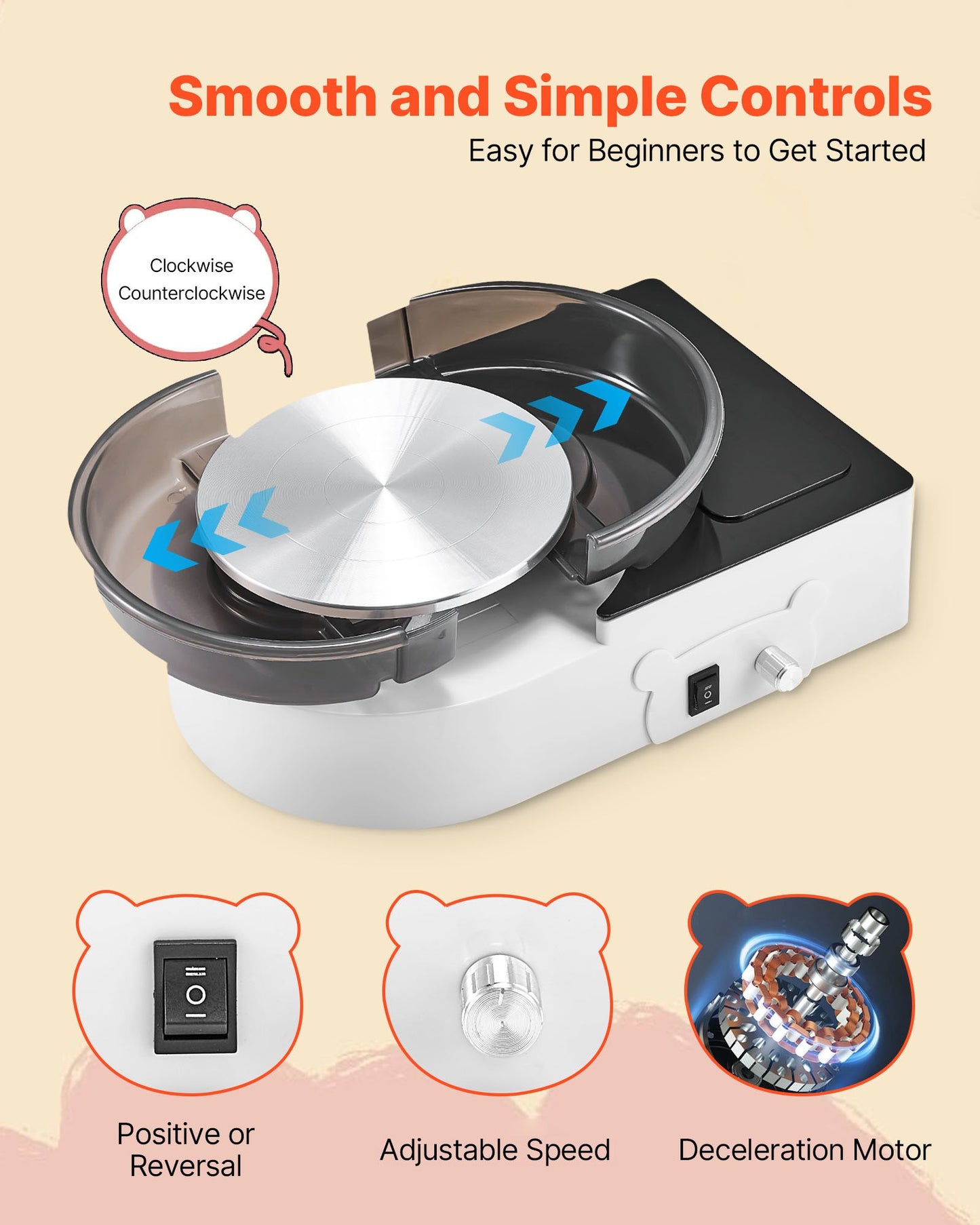 Mini-Töpferscheibe, 158 mm Drehteller, Vorwärts- und Rückwärtslauf, einstellbare Geschwindigkeit, elektrische Töpferscheibe für Kinder und Erwachsene, mit Tonformwerkzeugen, für Heimwerkerprojekte und Töpferkurse, Weiß