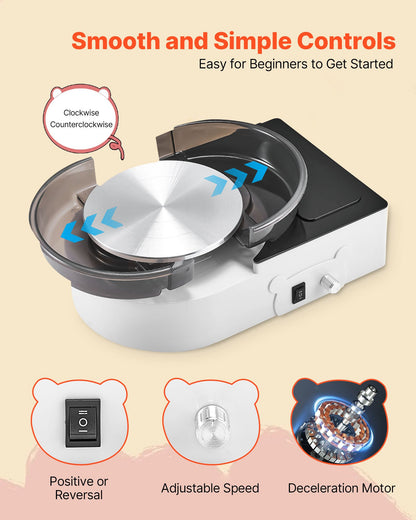 Mini-Töpferscheibe, 158 mm Drehteller, Vorwärts- und Rückwärtslauf, einstellbare Geschwindigkeit, elektrische Töpferscheibe für Kinder und Erwachsene, mit Tonformwerkzeugen, für Heimwerkerprojekte und Töpferkurse, Weiß