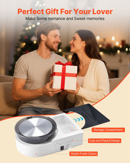 Mini-Töpferscheibe, 158 mm Drehteller, Vorwärts- und Rückwärtslauf, einstellbare Geschwindigkeit, elektrische Töpferscheibe für Kinder und Erwachsene, mit Tonformwerkzeugen, für Heimwerkerprojekte und Töpferkurse, Weiß