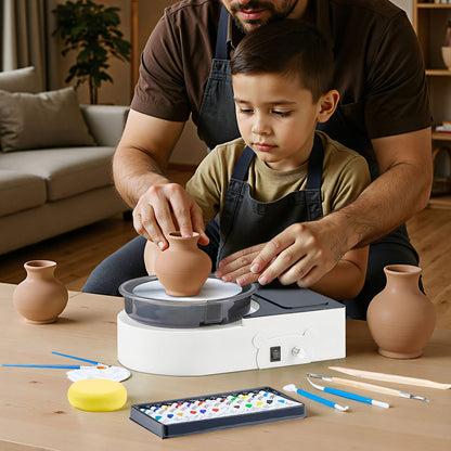 Mini-Töpferscheibe, 158 mm Drehteller, Vorwärts- und Rückwärtslauf, einstellbare Geschwindigkeit, elektrische Töpferscheibe für Kinder und Erwachsene, mit Tonformwerkzeugen, für Heimwerkerprojekte und Töpferkurse, Weiß