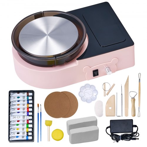 Mini Pottery Wheel, 158 mm Turntable, Forward and Reverse Rotation, Adjustable Speed, Electric Clay Wheel for Kids and Adults, with Clay Shaping Tools, for Home DIY, Pottery Classes, Pink