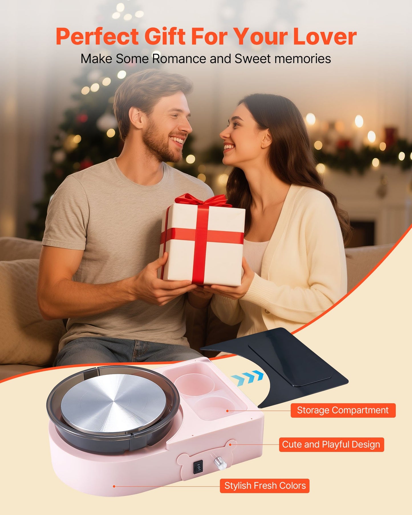 Mini Pottery Wheel, 158 mm Turntable, Forward and Reverse Rotation, Adjustable Speed, Electric Clay Wheel for Kids and Adults, with Clay Shaping Tools, for Home DIY, Pottery Classes, Pink