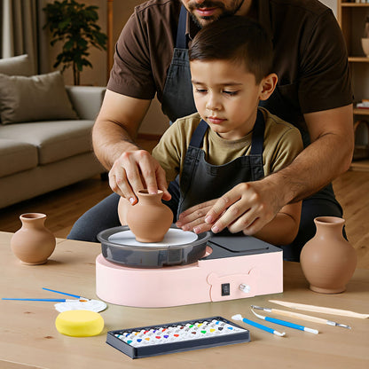 Mini Pottery Wheel, 158 mm Turntable, Forward and Reverse Rotation, Adjustable Speed, Electric Clay Wheel for Kids and Adults, with Clay Shaping Tools, for Home DIY, Pottery Classes, Pink
