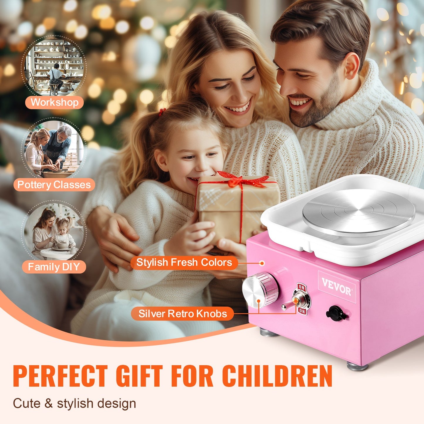 Mini-Töpferscheibe, Drehzahl einstellbar von 0–320 U/min, abnehmbare Formtrommel, 2,56 Zoll/3,94 Zoll Drehteller, elektrische Keramikscheibe, 18-teiliges Zubehör, für Kunsthandwerk und Heimwerken, Rosa