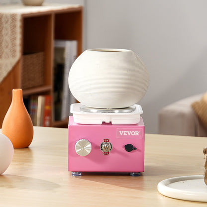 Mini-Töpferscheibe, Drehzahl einstellbar von 0–320 U/min, abnehmbare Formtrommel, 2,56 Zoll/3,94 Zoll Drehteller, elektrische Keramikscheibe, 18-teiliges Zubehör, für Kunsthandwerk und Heimwerken, Rosa