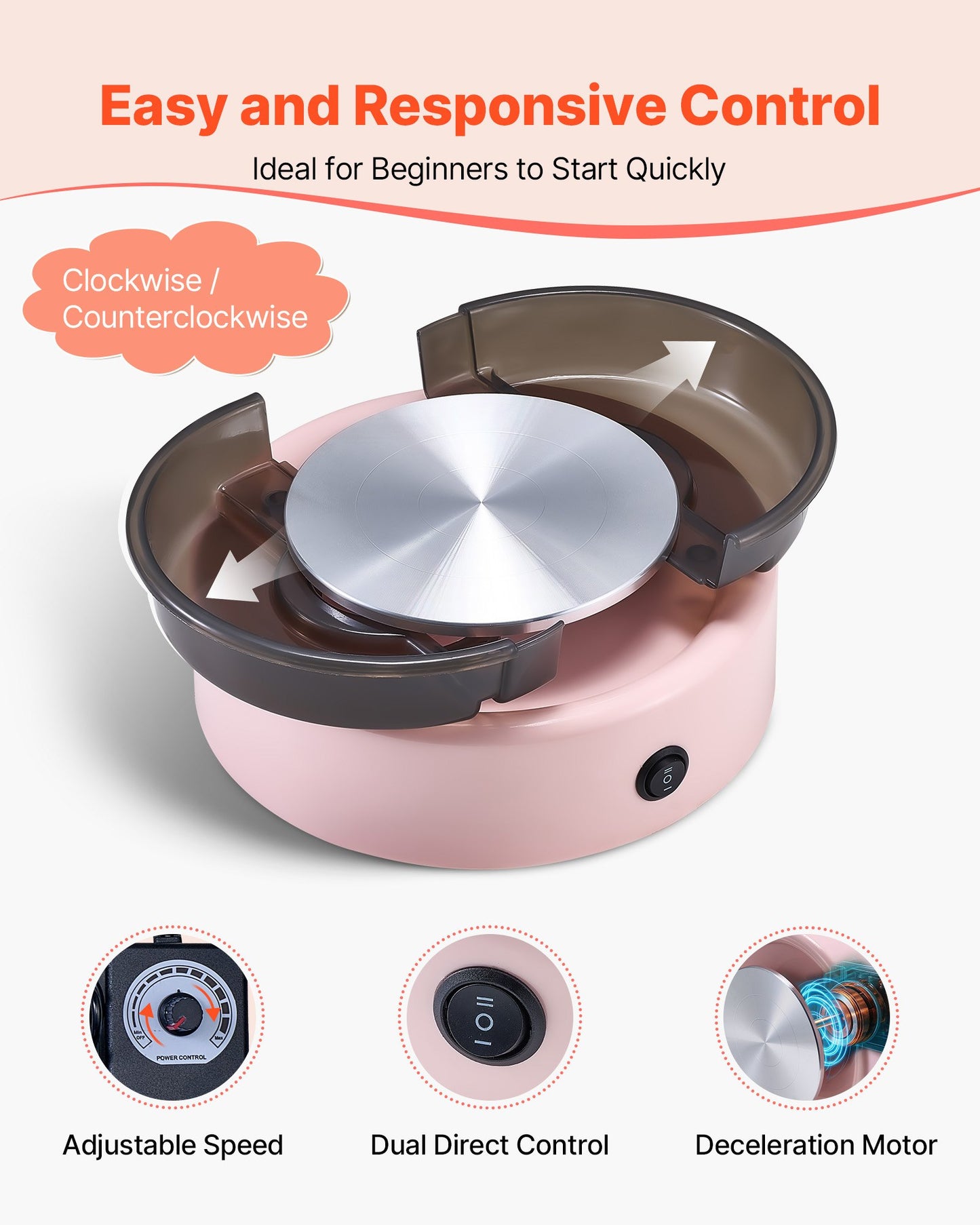 Mini-Töpferscheibe, 158 mm Drehteller, Vorwärts- und Rückwärtslauf, einstellbare Geschwindigkeit, elektrische Töpferscheibe für Kinder und Anfänger, mit Formwerkzeugen, für Heimwerkerprojekte und Töpferkurse, Rosa