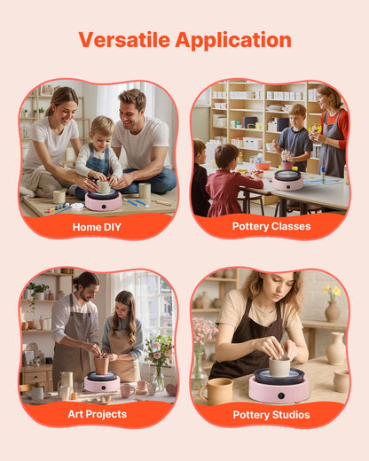 Mini-Töpferscheibe, 158 mm Drehteller, Vorwärts- und Rückwärtslauf, einstellbare Geschwindigkeit, elektrische Töpferscheibe für Kinder und Anfänger, mit Formwerkzeugen, für Heimwerkerprojekte und Töpferkurse, Rosa