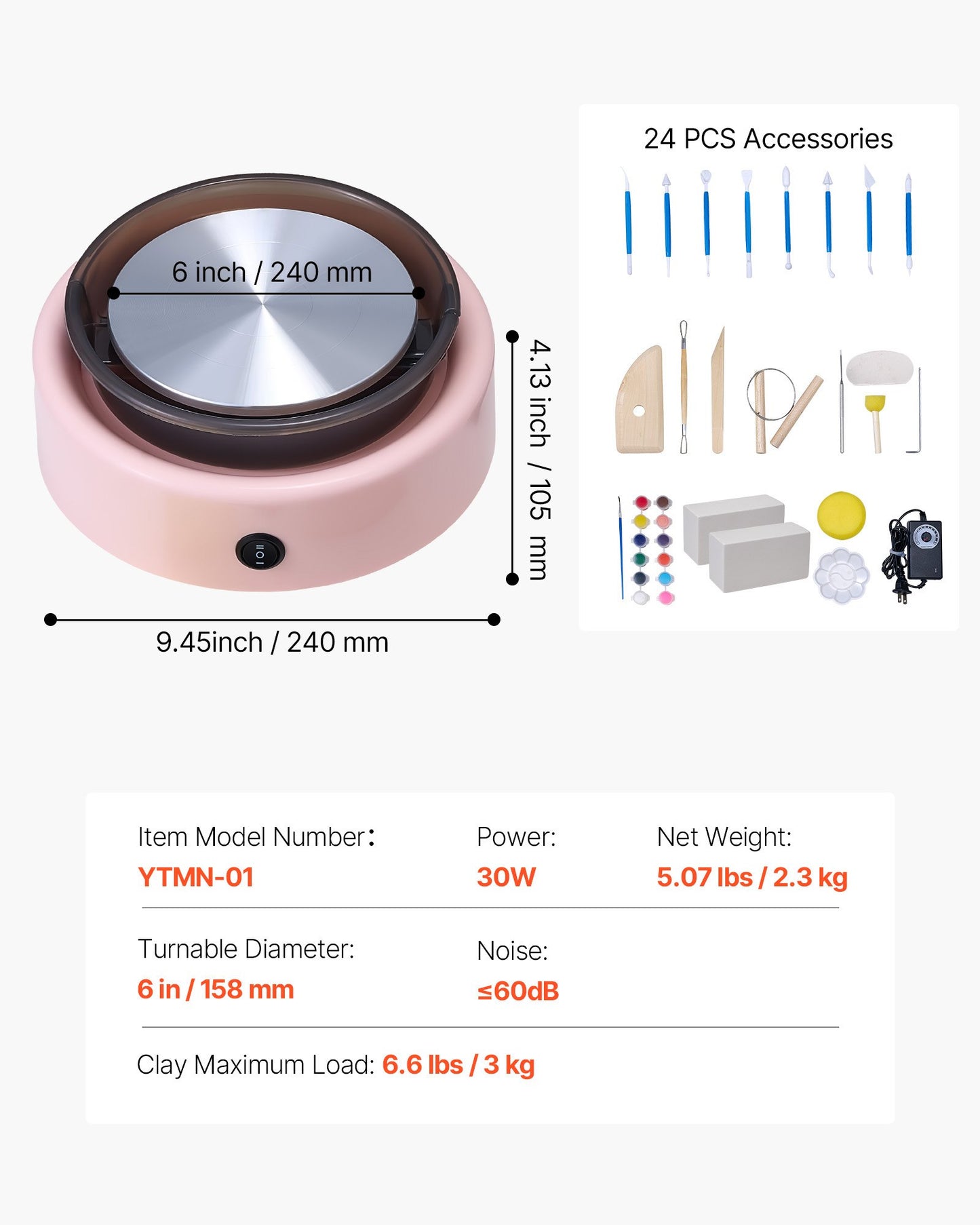 Mini-Töpferscheibe, 158 mm Drehteller, Vorwärts- und Rückwärtslauf, einstellbare Geschwindigkeit, elektrische Töpferscheibe für Kinder und Anfänger, mit Formwerkzeugen, für Heimwerkerprojekte und Töpferkurse, Rosa