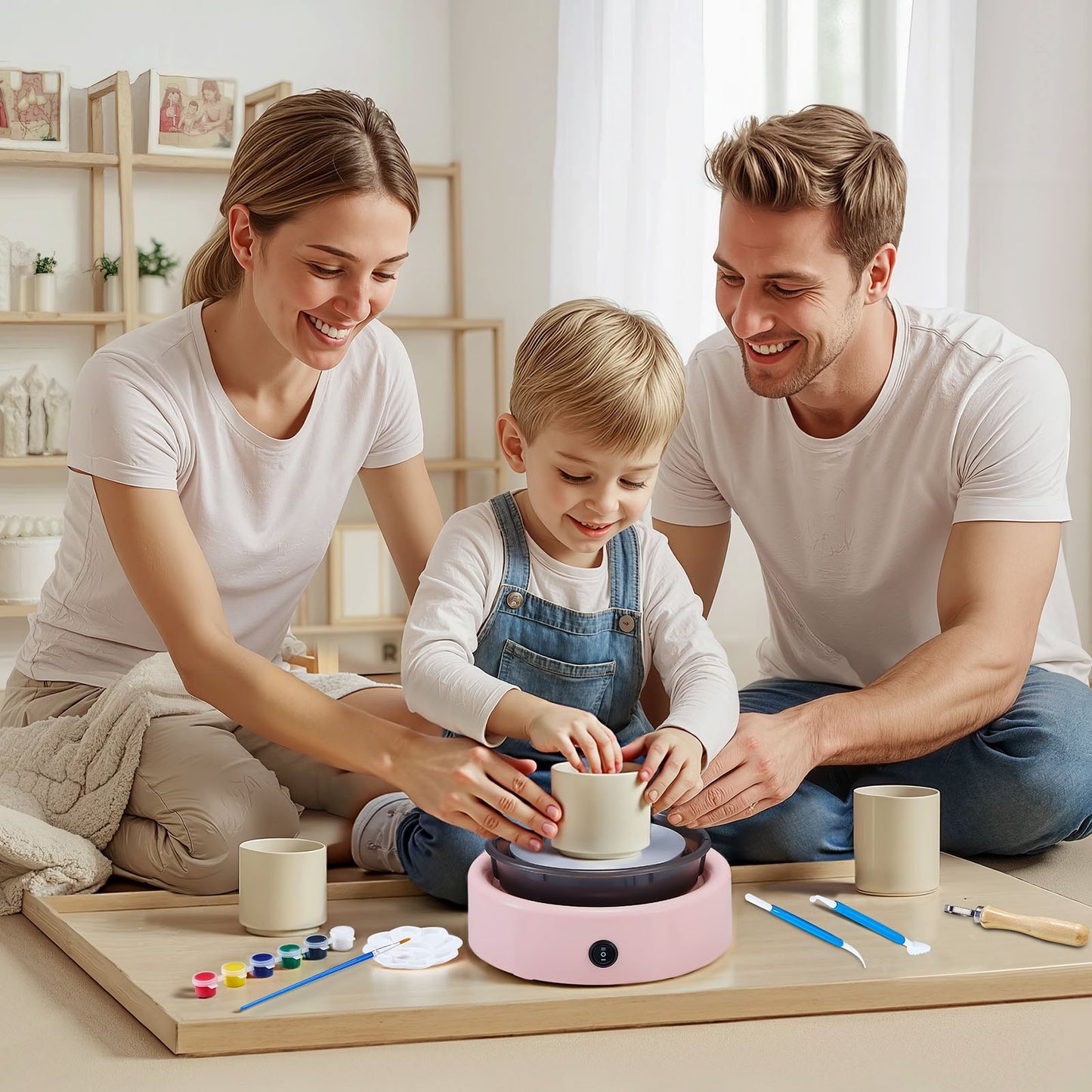 Mini-Töpferscheibe, 158 mm Drehteller, Vorwärts- und Rückwärtslauf, einstellbare Geschwindigkeit, elektrische Töpferscheibe für Kinder und Anfänger, mit Formwerkzeugen, für Heimwerkerprojekte und Töpferkurse, Rosa