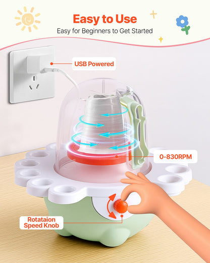 Mini-Töpferscheibe, 50-mm- und 80-mm-Drehteller, einstellbare Geschwindigkeit, elektrische Töpferscheibe für Kinder und Anfänger, komplettes Töpferset mit Tonmodellierwerkzeugen, Geschenk für Jungen und Mädchen, Grün