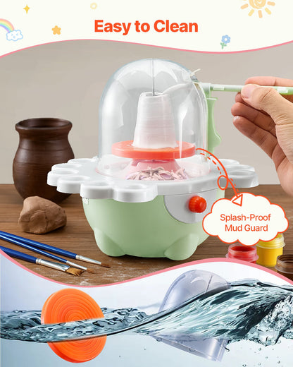 Mini-Töpferscheibe, 50-mm- und 80-mm-Drehteller, einstellbare Geschwindigkeit, elektrische Töpferscheibe für Kinder und Anfänger, komplettes Töpferset mit Tonmodellierwerkzeugen, Geschenk für Jungen und Mädchen, Grün