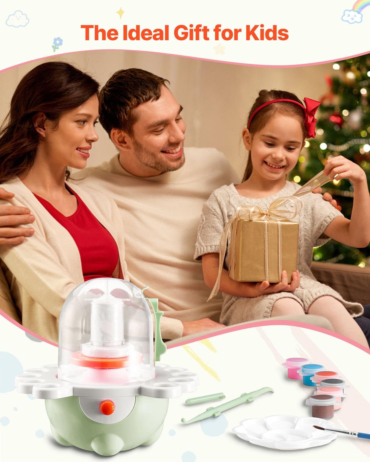 Mini-Töpferscheibe, 50-mm- und 80-mm-Drehteller, einstellbare Geschwindigkeit, elektrische Töpferscheibe für Kinder und Anfänger, komplettes Töpferset mit Tonmodellierwerkzeugen, Geschenk für Jungen und Mädchen, Grün