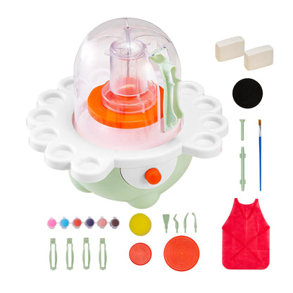 Mini-Töpferscheibe, 50-mm- und 80-mm-Drehteller, einstellbare Geschwindigkeit, elektrische Töpferscheibe für Kinder und Anfänger, komplettes Töpferset mit Tonmodellierwerkzeugen, Geschenk für Jungen und Mädchen, Grün