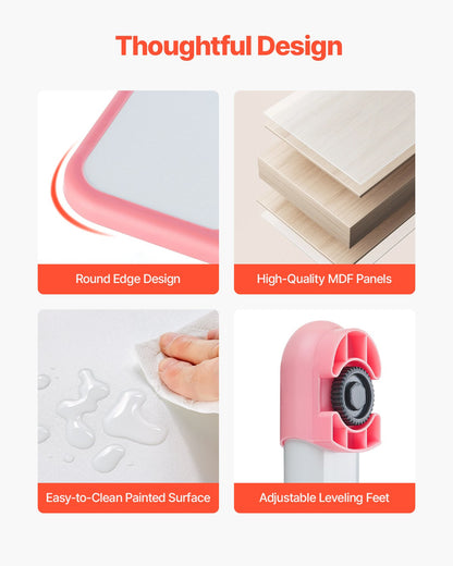 Kids Study Chair and Desk Set, Study Desk and Chair for Kids with Table Lamp, Adjustable Height & 0-40° Tilted Desktop Kids Desk and Chair, Children Study Table for Bedroom & Study Room, Pink