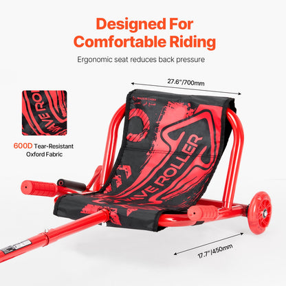 Ride on Scooter, Load Capacity of 198 lbs, Swing Side-to-Side for Amazing Ride Powered by Zig-Zag Motion, Ride on Drifting Toy for Ages 10+, Rides on Any Hard Surface for Indoor & Outdoor, Red