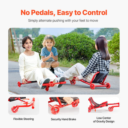 Ride on Scooter, Load Capacity of 198 lbs, Swing Side-to-Side for Amazing Ride Powered by Zig-Zag Motion, Ride on Drifting Toy for Ages 10+, Rides on Any Hard Surface for Indoor & Outdoor, Red