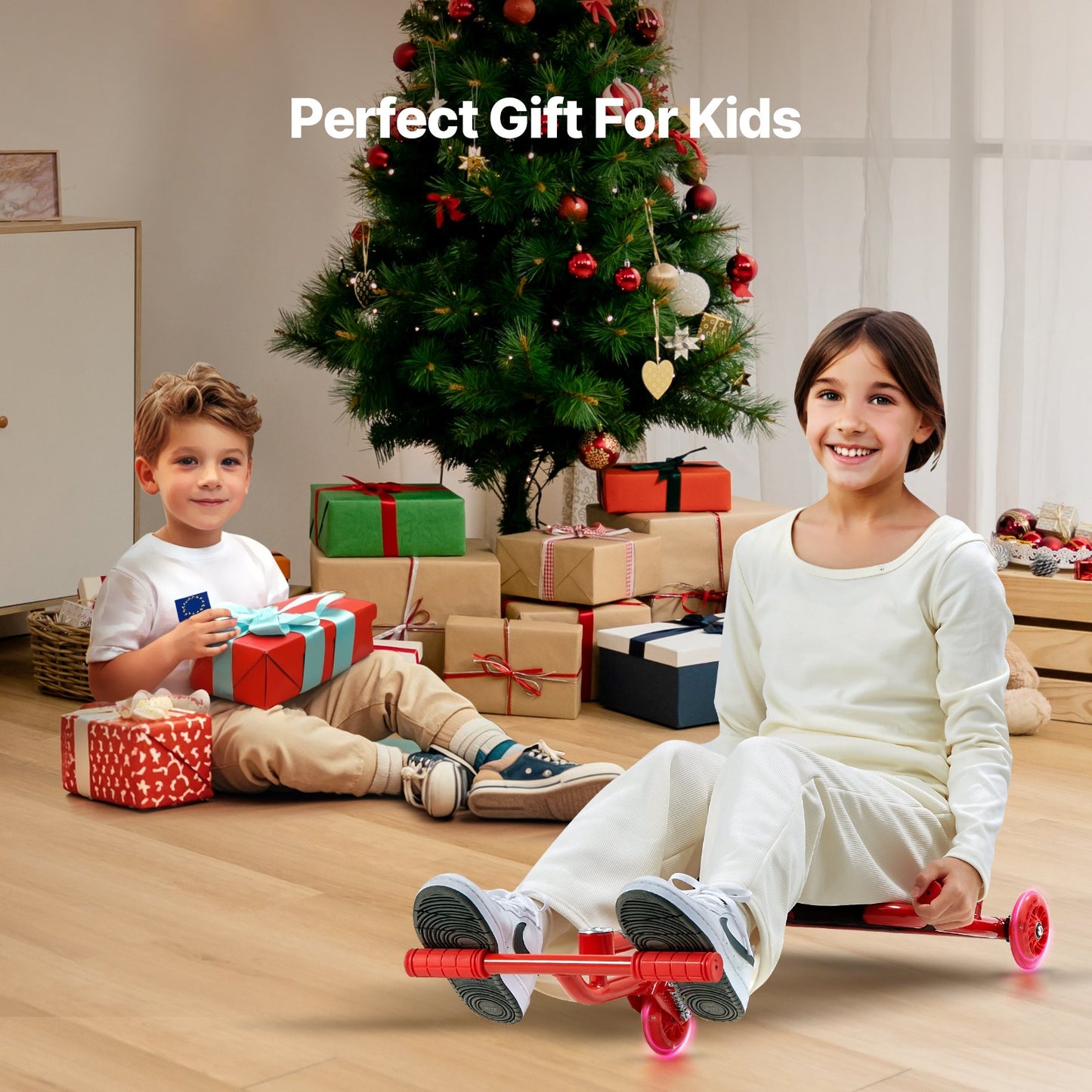 Ride on Scooter, Load Capacity of 198 lbs, Swing Side-to-Side for Amazing Ride Powered by Zig-Zag Motion, Ride on Drifting Toy for Ages 10+, Rides on Any Hard Surface for Indoor & Outdoor, Red