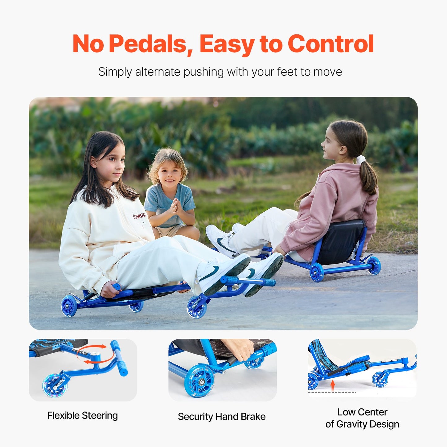 Ride on Scooter, Load Capacity of 198 lbs, Swing Side-to-Side for Amazing Ride Powered by Zig-Zag Motion, Ride on Drifting Toy for Ages 10+, Rides on Any Hard Surface for Indoor & Outdoor, Blue