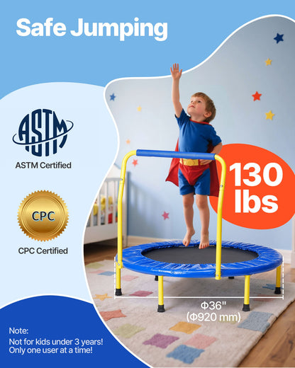 91.4 cm Trampoline for Kids, 91.4 cm Trampolines Indoor/Outdoor Trampoline for Toddlers, Foldable Mini Baby Trampoline with Foam Handle, Recreational Trampoline Birthday Gift for 3+ Years Kids