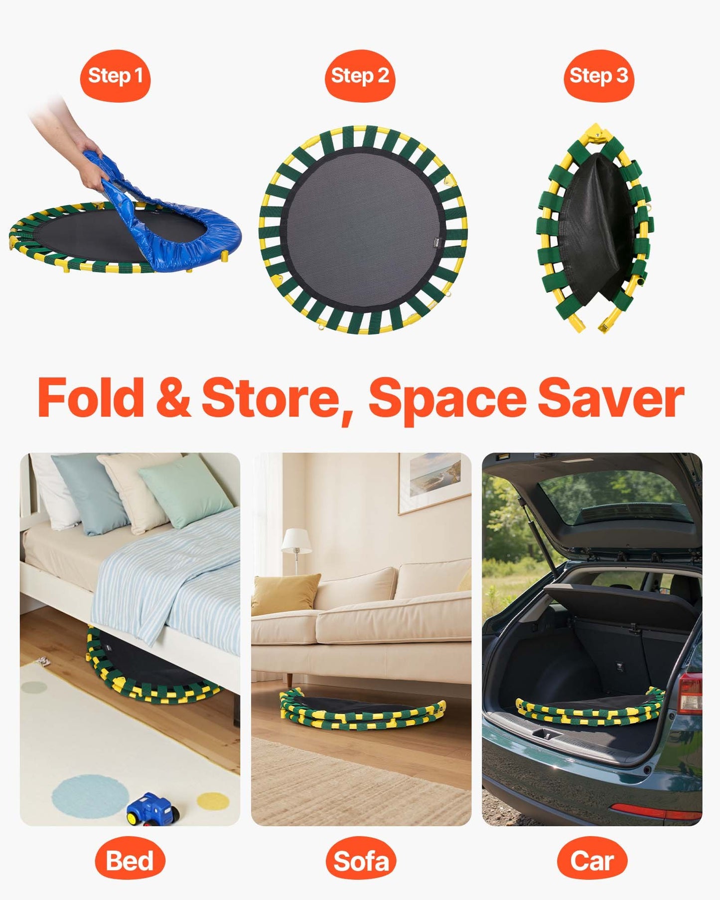 91.4 cm Trampoline for Kids, 91.4 cm Trampolines Indoor/Outdoor Trampoline for Toddlers, Foldable Mini Baby Trampoline with Foam Handle, Recreational Trampoline Birthday Gift for 3+ Years Kids