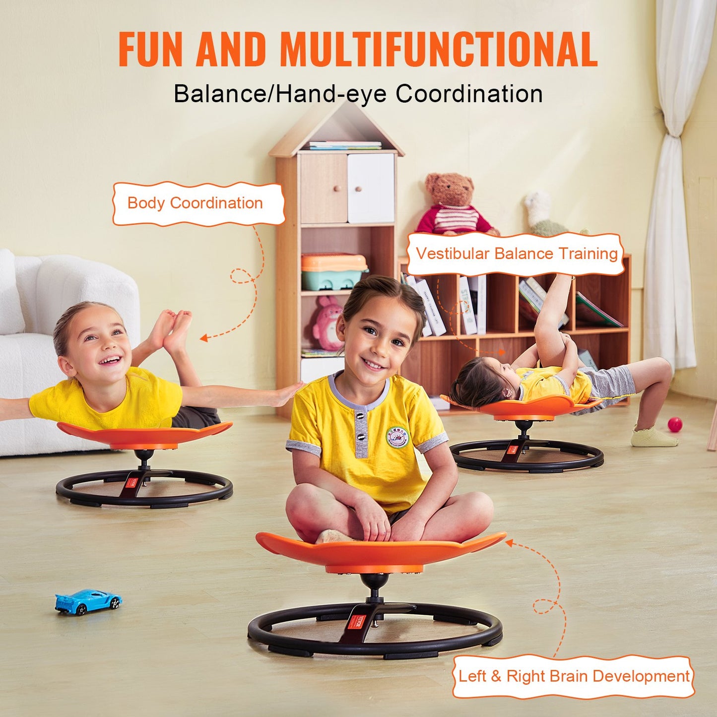 Elefanten-Drehstuhl für Kinder, Tragkraft 100 kg, 360° drehbar, sensorischer Spielzeugstuhl für Kinder mit Autismus, rutschfester Metallfuß, Sitz- und Drehstuhl für Kleinkinder zur Förderung von Koordination, Gleichgewicht und Konzentration, Orange