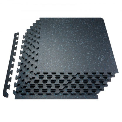 1,42 cm dicke Gymnastikmatten, 12 Fliesen mit Gummioberfläche und EVA-Schaum, 63,5 x 63,5 cm große Trainingsmatten mit 4,46 m² Abdeckung, ineinandergreifende Puzzle-Gymnastikmatten für Fitnessstudio, Zuhause, Garage, Schwarz &amp; Blau