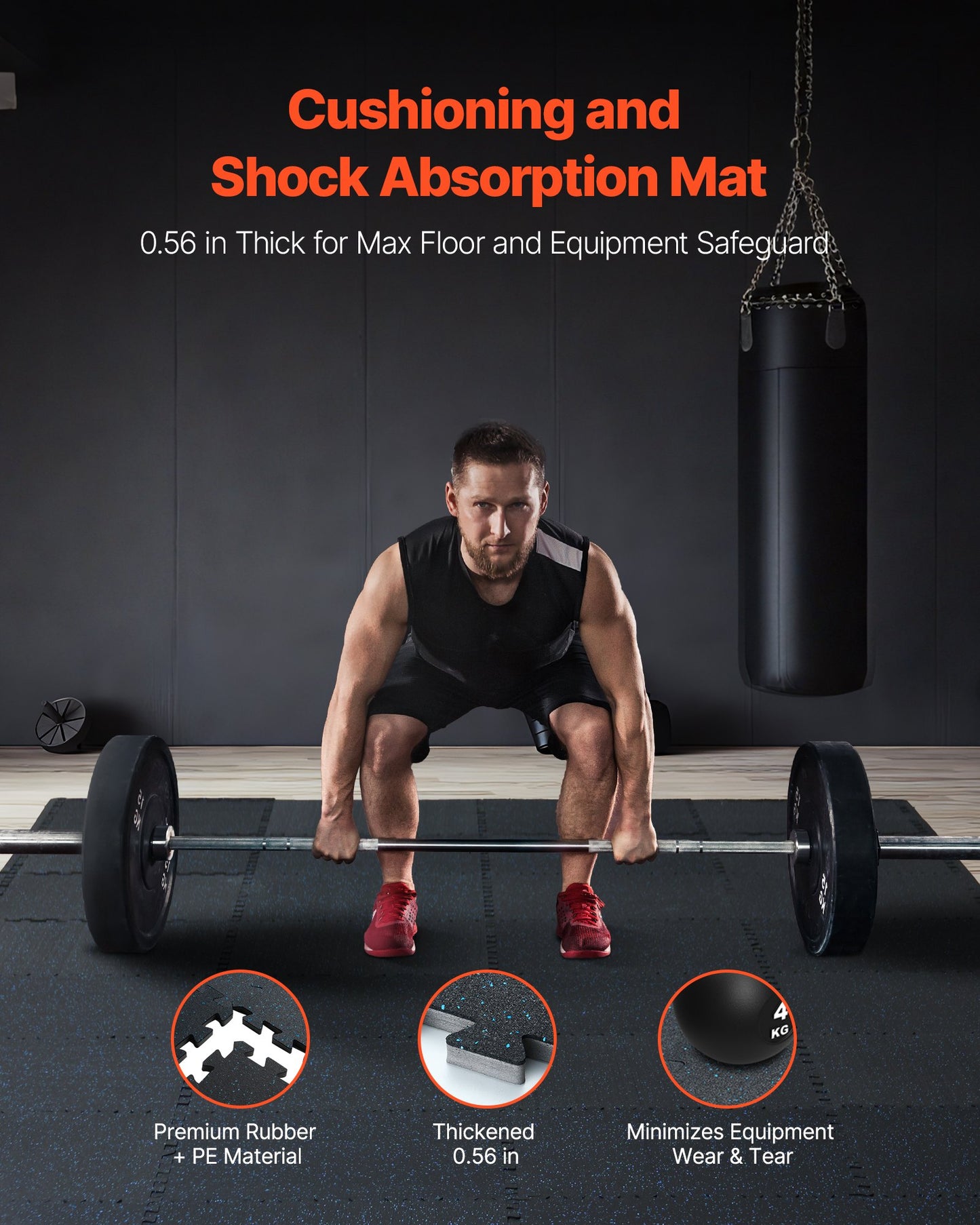 1,42 cm dicke Gymnastikmatten, 12 Fliesen mit Gummioberfläche und EVA-Schaum, 63,5 x 63,5 cm große Trainingsmatten mit 4,46 m² Abdeckung, ineinandergreifende Puzzle-Gymnastikmatten für Fitnessstudio, Zuhause, Garage, Schwarz &amp; Blau