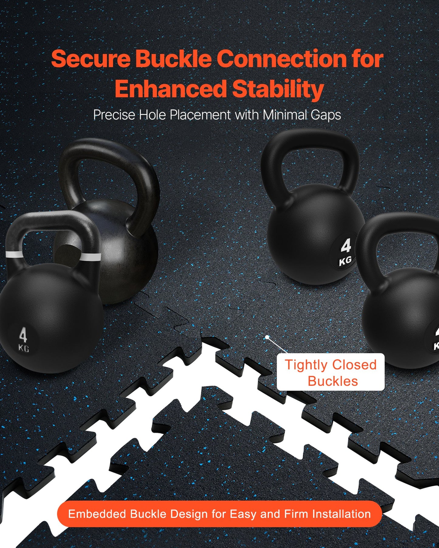 1,42 cm dicke Gymnastikmatten, 12 Fliesen mit Gummioberfläche und EVA-Schaum, 63,5 x 63,5 cm große Trainingsmatten mit 4,46 m² Abdeckung, ineinandergreifende Puzzle-Gymnastikmatten für Fitnessstudio, Zuhause, Garage, Schwarz &amp; Blau