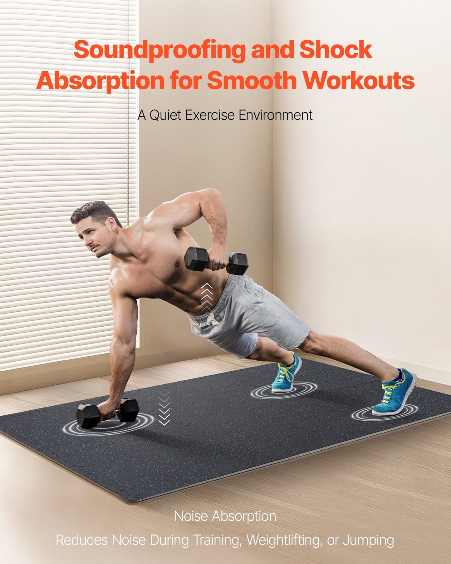 0.56 Inch Thick Gym Floor Mats, 6 Tiles Rubber Top with EVA Foam, 25" x 25" Gym Flooring Workout Mats with 25 sq.ft Coverage, Interlocking Puzzle Gym Mats for Gym, Home, Garage, Black & Blue