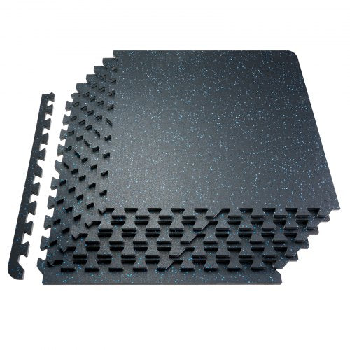 0.56 Inch Thick Gym Floor Mats, 25 Tiles Rubber Top with EVA Foam, 25" x 25" Gym Flooring Workout Mats with 100sq.ft Coverage, Interlocking Puzzle Gym Mats for Gym, Home, Garage, Black & Blue