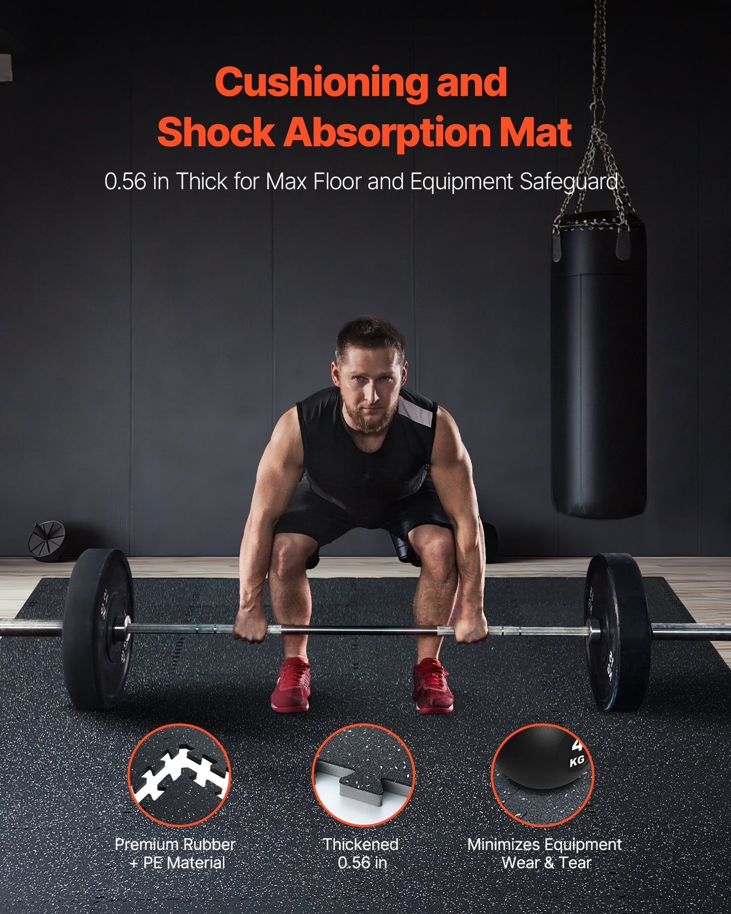 0.56 Inch Thick Gym Floor Mats, 25 Tiles Rubber Top with EVA Foam, 25" x 25" Gym Flooring Workout Mats with 100sq.ft Coverage, Interlocking Puzzle Gym Mats for Gym, Home, Garage, Black & White