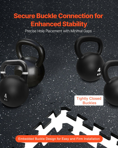 0.56 Inch Thick Gym Floor Mats, 6 Tiles Rubber Top with EVA Foam, 25" x 25" Gym Flooring Workout Mats with 25 sq.ft Coverage, Interlocking Puzzle Gym Mats for Gym, Home, Garage, Black & White