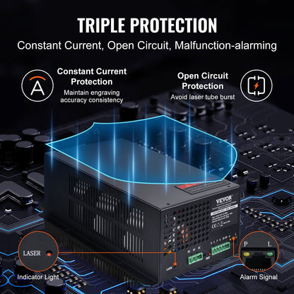 CO2-Laser-Netzteil, 150 W, Netzteil für 150-W-Laserröhre, Konstantstromschutz, Leerlaufschutz, schnelle Wärmeableitung, kompatibel mit Lasergravierern und -schneidern verschiedener Marken