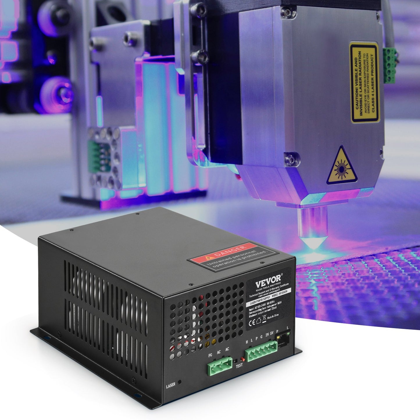 CO2 Laser Power Supply, 60W, Power Supply for 60W Laser Tube, Constant Current Protection, Open Circuit Protection, Fast Heat Dissipation, Compatible for Multi-brand Laser Engravers & Cutters