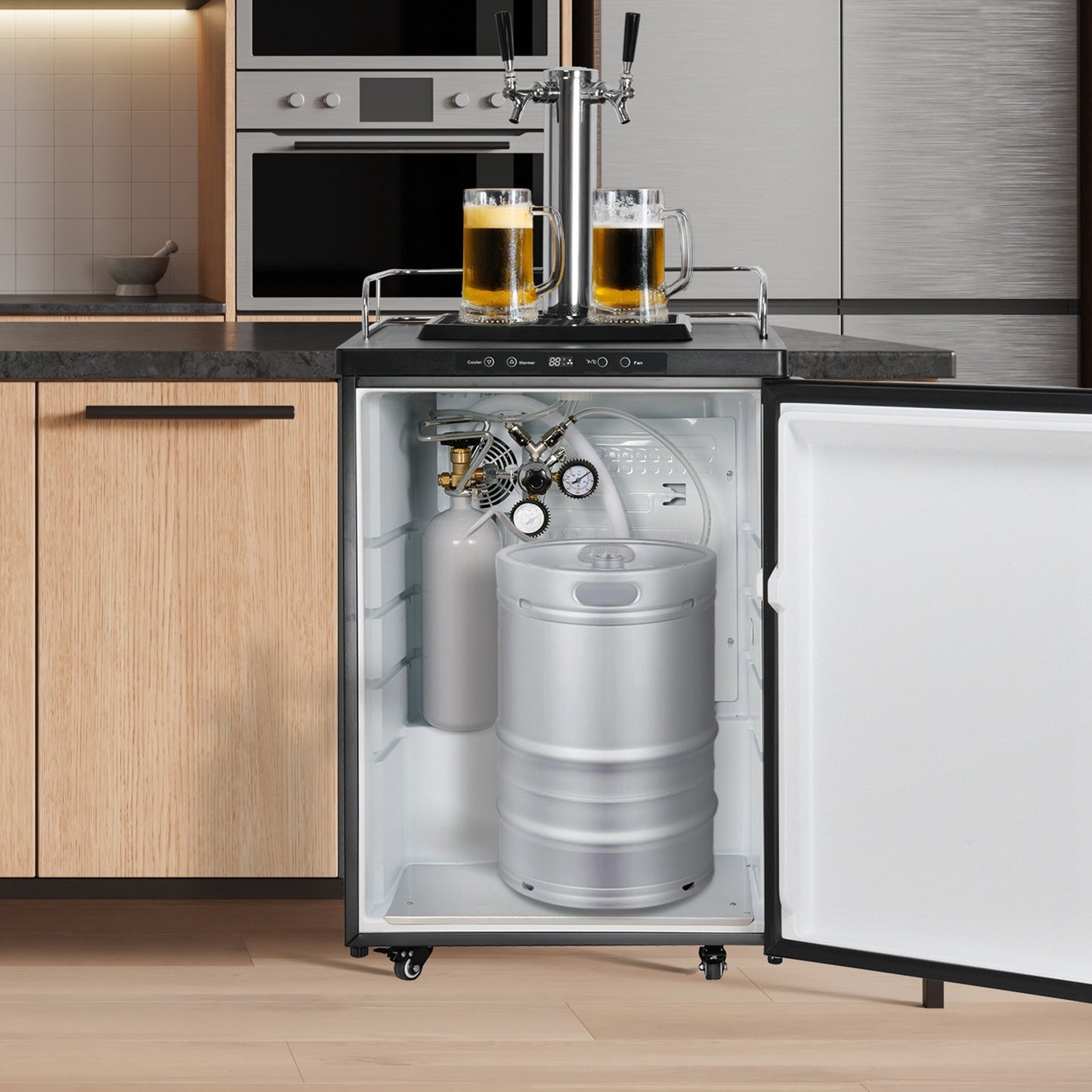 CO2 Tank, 4.41 lbs New Alloy Steel Cylinder, CO2 Air Tank with Gray Spray Coating, DIN477 Valve, Handle & Adjustable Pressure, TUV Approved Gas Cylinder for Draft Beer Dispensing and Soda Maker