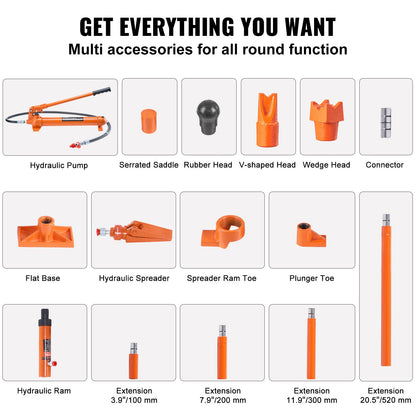 10-Tonnen-Porta-Power-Kit, tragbarer Hydraulikheber mit 1,4 m Ölschlauch, Karosserie-Reparaturset mit Aufbewahrungskoffer für Pkw, Lkw und Landwirtschaft