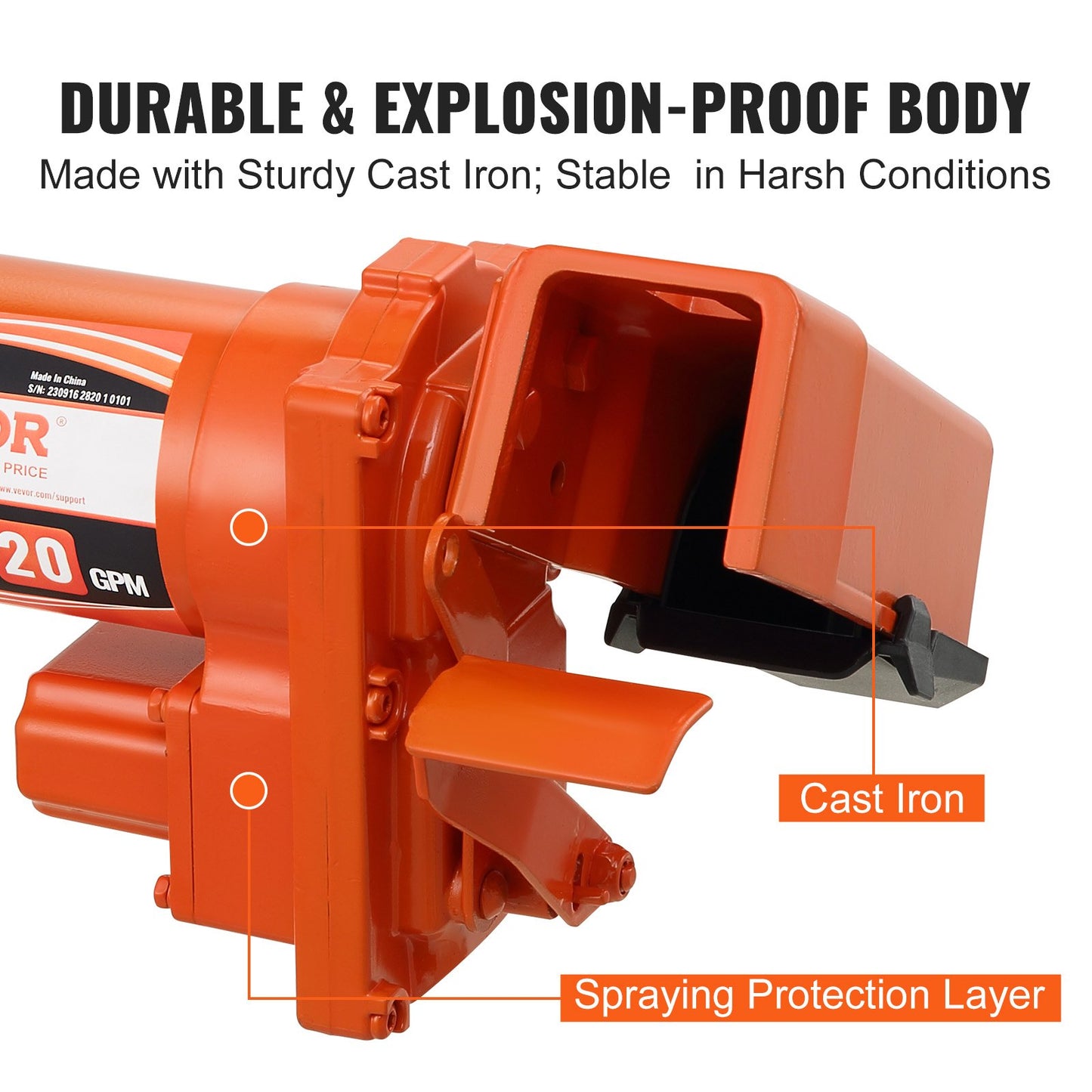 Fuel Transfer Pump, 12V DC 20 GPM 1/4 HP, High Flow Cast Iron Gasoline Extractor Pump with Fuel Collection Box Design for Gasoline, Diesel, Kerosene, Ethanol & Methanol Blends, and Biodiesel