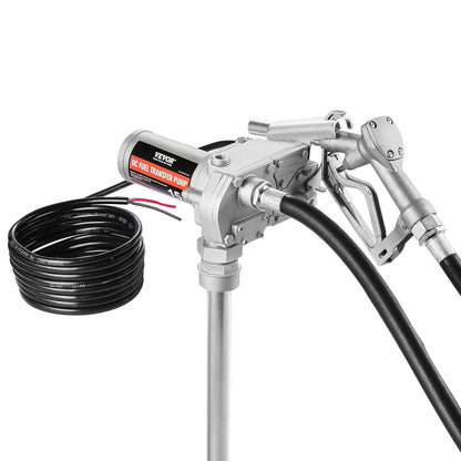 Fuel Transfer Pump, 12V DC 57L/min(15 GPM) 149W(1/5 HP), Gear-Type Electric Diesel Transfer Pump with Auto Shut-Off Fuel Nozzle, Long Inlet & Outlet Hose for Gasoline, Diesel, Kerosene, Ethanol Blends