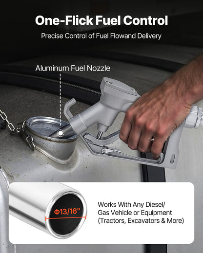 Fuel Transfer Pump, 12V DC 61 L/min(16 GPM) 186W(1/4 HP) Diesel Pump, Extractor Pumps with Manual Nozzle, Discharge Hose and Suction Pipe, for Gasoline, Diesel, Kerosene, Ethanol-Methanol Blends & Biodiesel