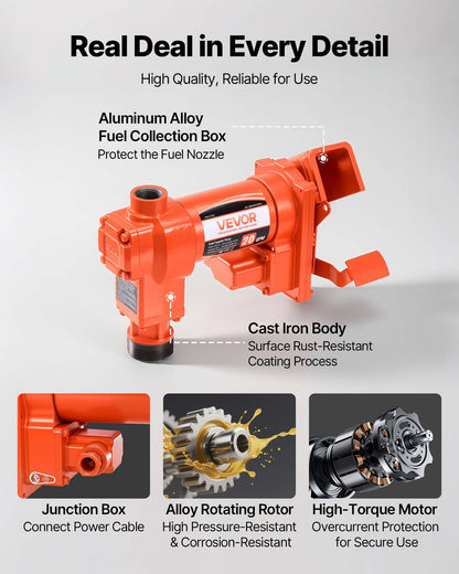 Fuel Transfer Pump, 12V DC 76 L/min(20 GPM) 186W(1/4 HP) Diesel Pump, Extractor Pumps with Manual Nozzle, Discharge Hose and Suction Pipe, for Gasoline, Diesel, Kerosene, Ethanol-Methanol Blends & Biodiesel