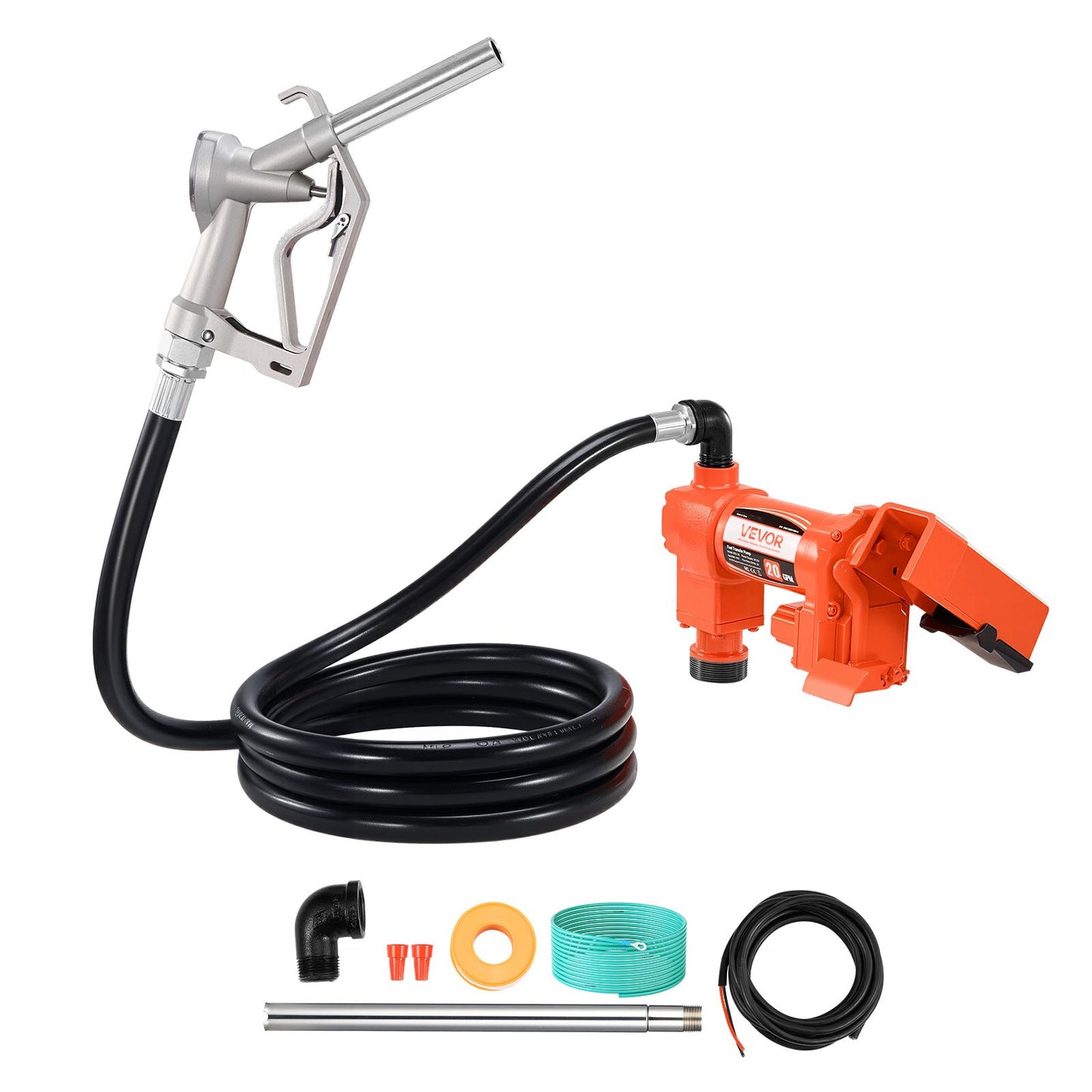 Fuel Transfer Pump, 12V DC 76 L/min(20 GPM) 186W(1/4 HP) Diesel Pump, Extractor Pumps with Manual Nozzle, Discharge Hose and Suction Pipe, for Gasoline, Diesel, Kerosene, Ethanol-Methanol Blends & Biodiesel