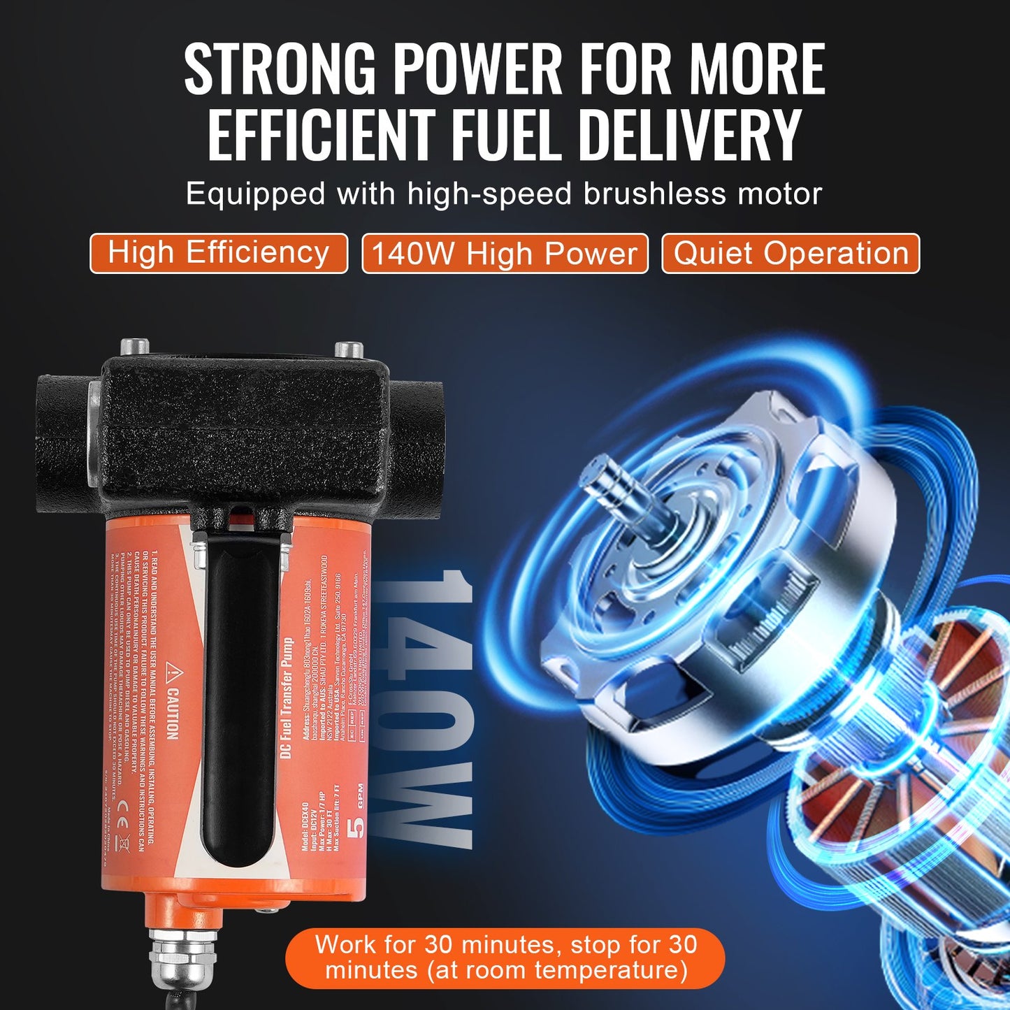 Kraftstoffförderpumpe, 12 V DC, 19 l/min (5 GPM), 75 W (1/10 PS), tragbare elektrische Dieselförderpumpe mit automatischer Abschaltfunktion der Kraftstoffdüse, langer Ein- und Auslassschlauch für Benzin, Diesel, Kerosin und Methanolgemische