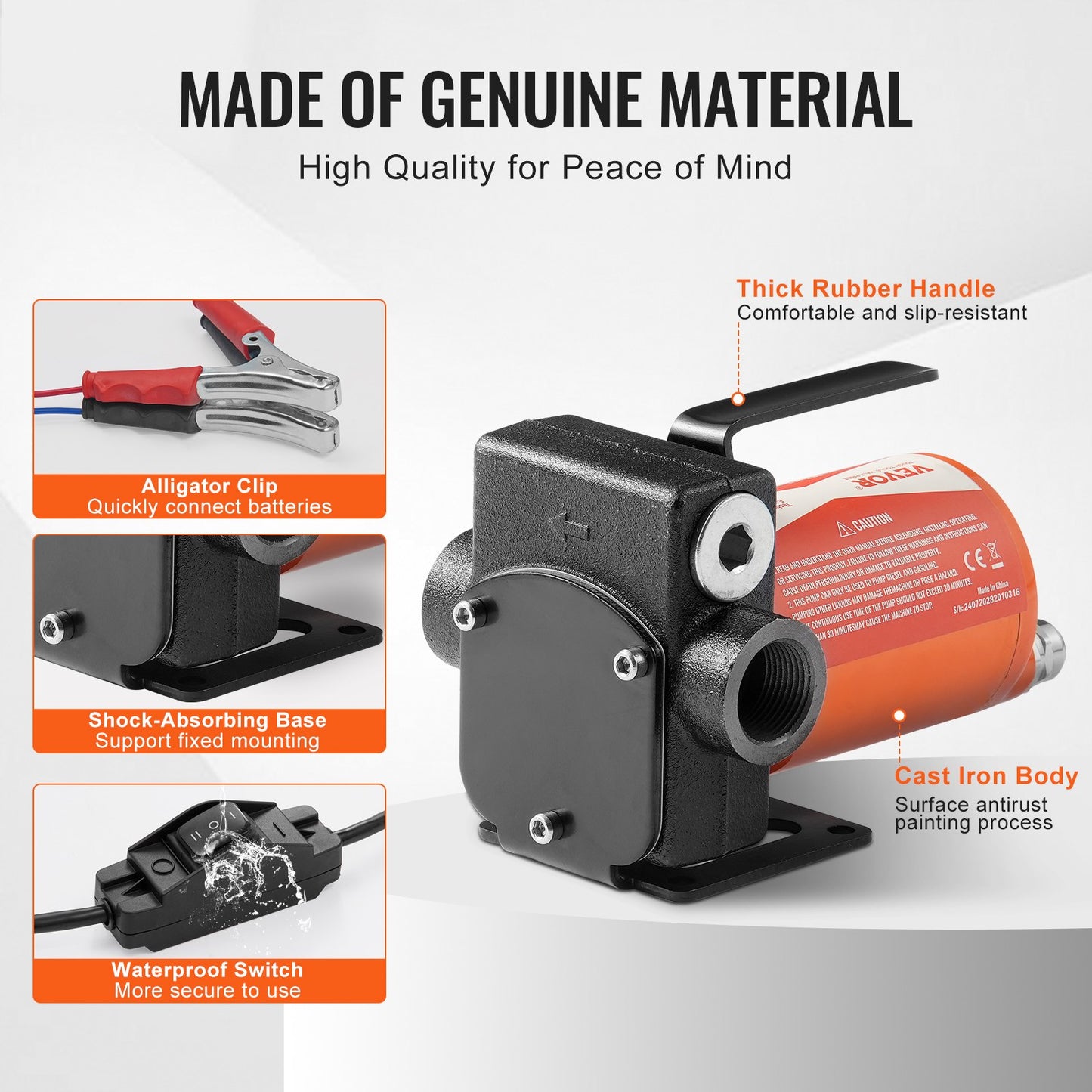 Kraftstoffförderpumpe, 12 V DC, 19 l/min (5 GPM), 75 W (1/10 PS), tragbare elektrische Dieselförderpumpe mit automatischer Abschaltfunktion der Kraftstoffdüse, langer Ein- und Auslassschlauch für Benzin, Diesel, Kerosin und Methanolgemische