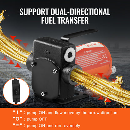 Fuel Transfer Pump, 12V DC 19L/min(5.3 GPM) 75W(1/10 HP), Portable Electric Diesel Transfer Pump with Auto Shut-Off Fuel Nozzle, Long Inlet & Outlet Hose for Gasoline, Diesel, Kerosene, Methanol Blends