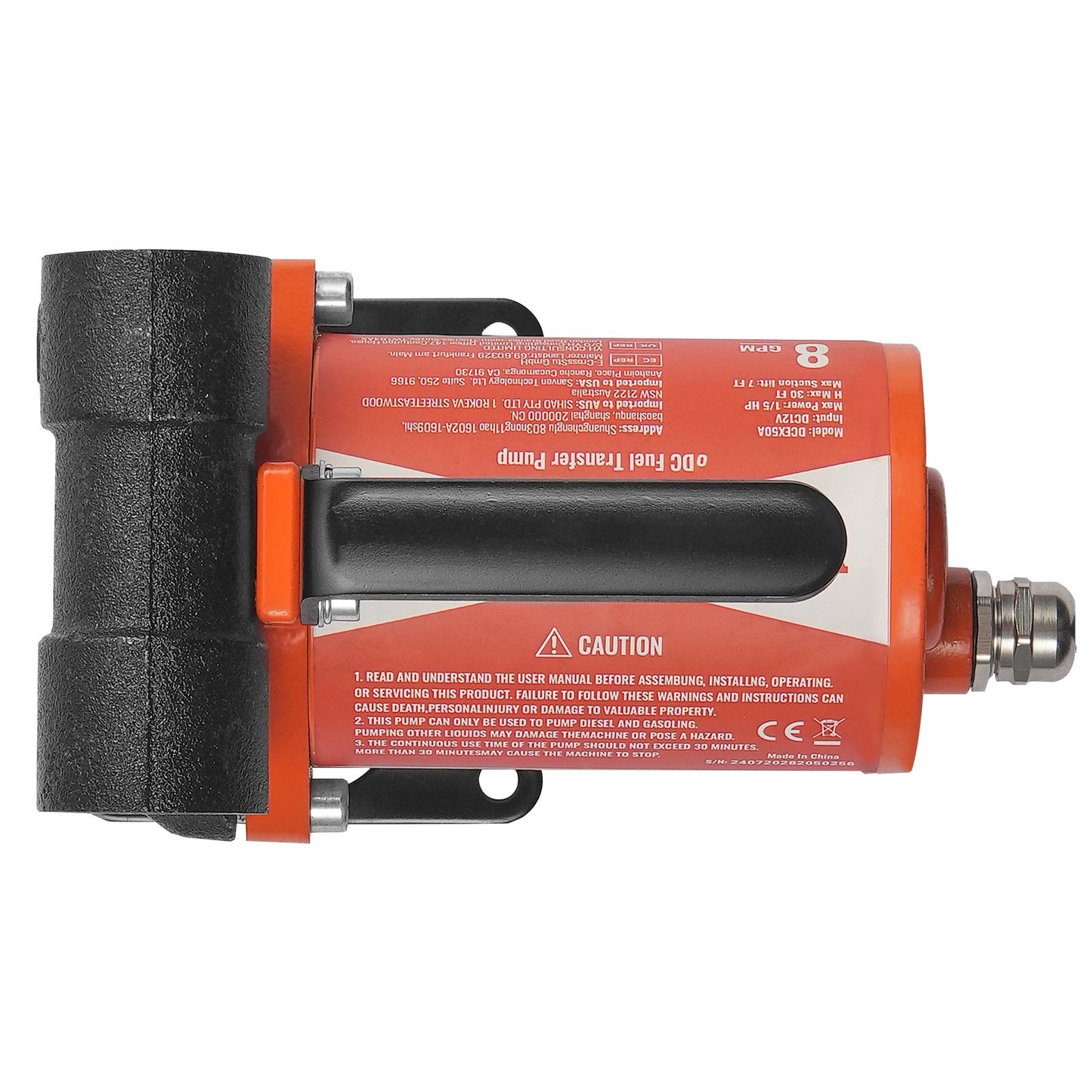 Kraftstoffförderpumpe, 12 V DC, 30 l/min (8 GPM), 124 W (1/6 PS), tragbare elektrische Dieselförderpumpe mit automatischer Abschaltfunktion der Kraftstoffdüse, langer Ein- und Auslassschlauch für Benzin, Diesel, Kerosin und Methanolgemische