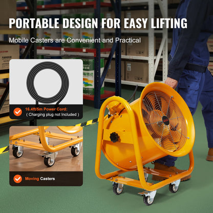 Tragbarer Ventilator, 406,4 mm Hochleistungs-Zylinderventilator, 1100 W starker Werkstatt-Abluftventilator 4240 CFM, 5 m Netzkabel (ohne Ladegerät), Industrieller Universalventilator zum Absaugen von Staub und Rauch in Haus/Werkstatt