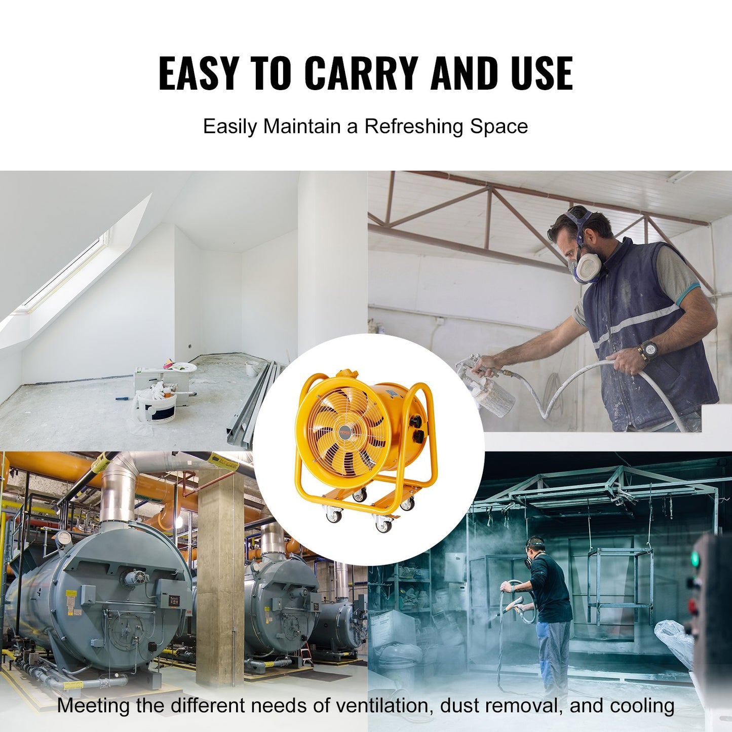 Tragbarer Ventilator, 406,4 mm Hochleistungs-Zylinderventilator, 1100 W starker Werkstatt-Abluftventilator 4240 CFM, 5 m Netzkabel (ohne Ladegerät), Industrieller Universalventilator zum Absaugen von Staub und Rauch in Haus/Werkstatt