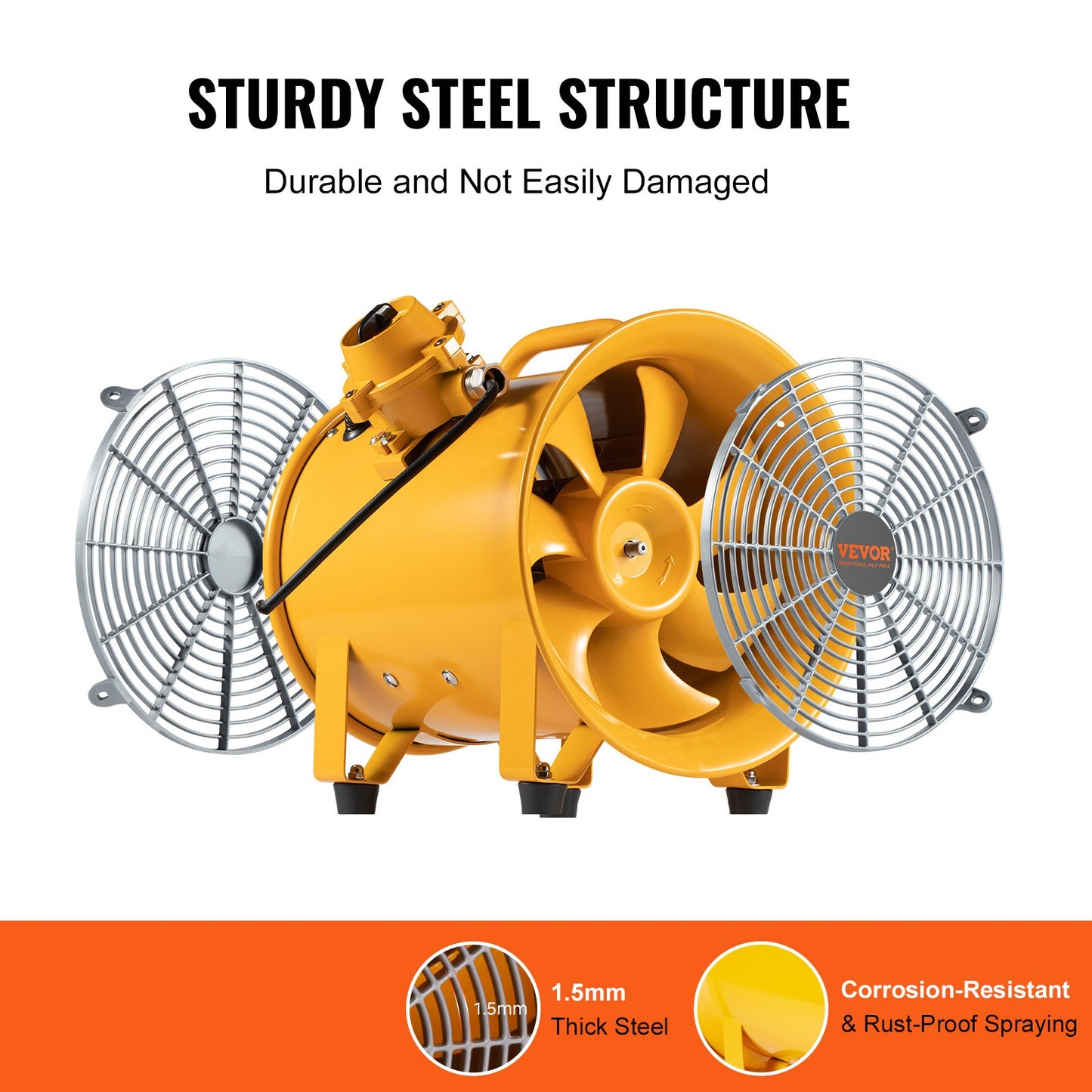 Tragbarer Ventilator, 304,8 mm Hochleistungs-Zylinderventilator, 500 W starker Werkstatt-Abluftventilator mit 2500 CFM, 3 m Netzkabel (ohne Ladegerät), Industrieller Universalventilator zum Absaugen von Staub und Rauch in Haus/Werkstatt