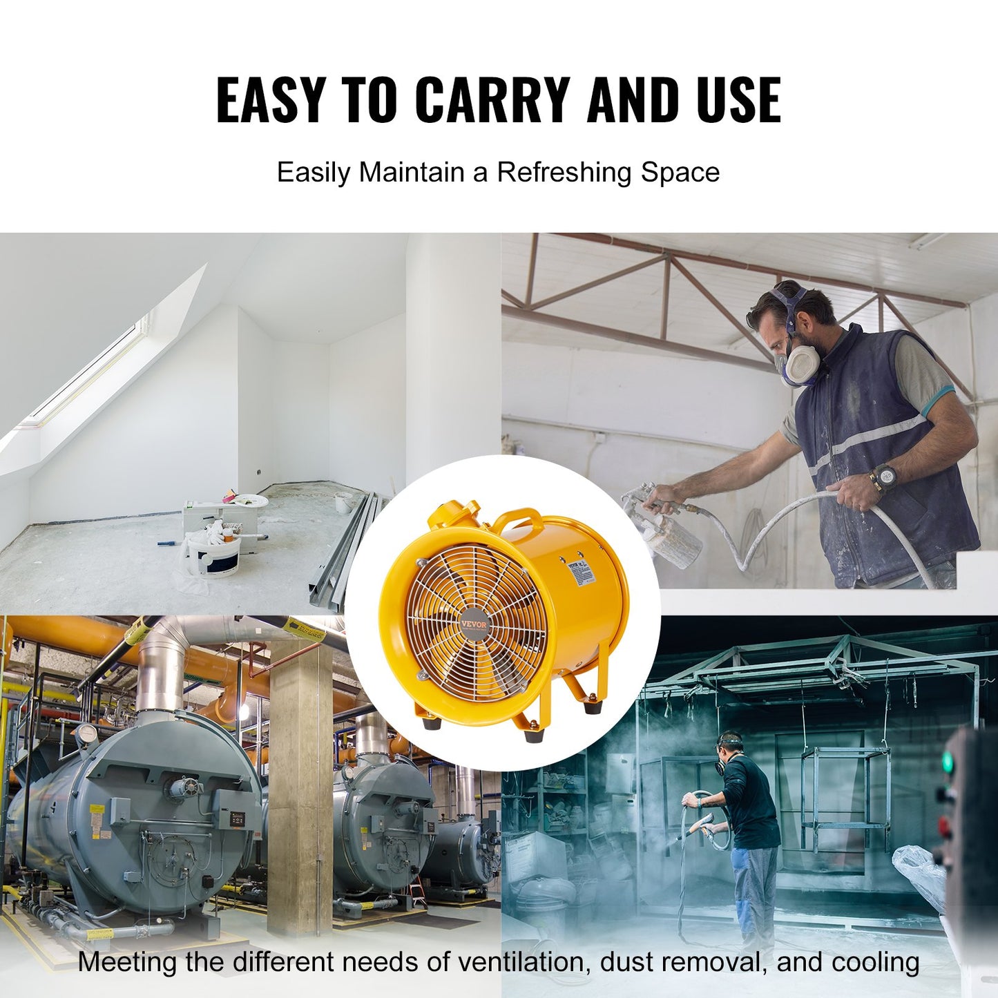 Tragbarer Ventilator, 304,8 mm Hochleistungs-Zylinderventilator, 500 W starker Werkstatt-Abluftventilator mit 2500 CFM, 3 m Netzkabel (ohne Ladegerät), Industrieller Universalventilator zum Absaugen von Staub und Rauch in Haus/Werkstatt