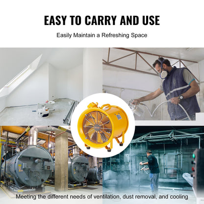 Tragbarer Ventilator, 304,8 mm Hochleistungs-Zylinderventilator, 500 W starker Werkstatt-Abluftventilator mit 2500 CFM, 3 m Netzkabel (ohne Ladegerät), Industrieller Universalventilator zum Absaugen von Staub und Rauch in Haus/Werkstatt